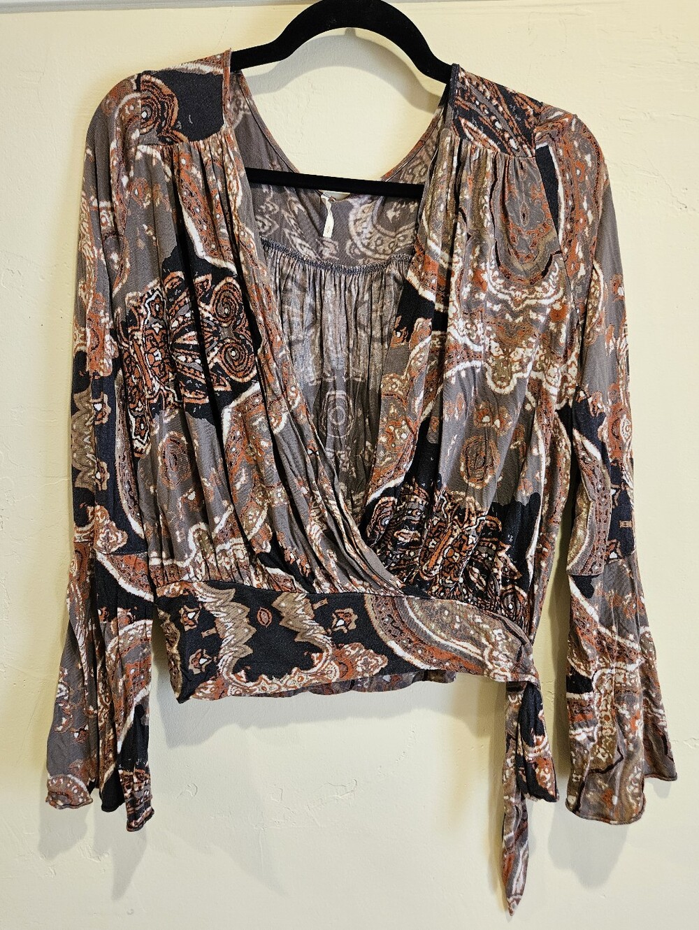 Free People Paisley Wrap Bell Sleeve Wrap Top